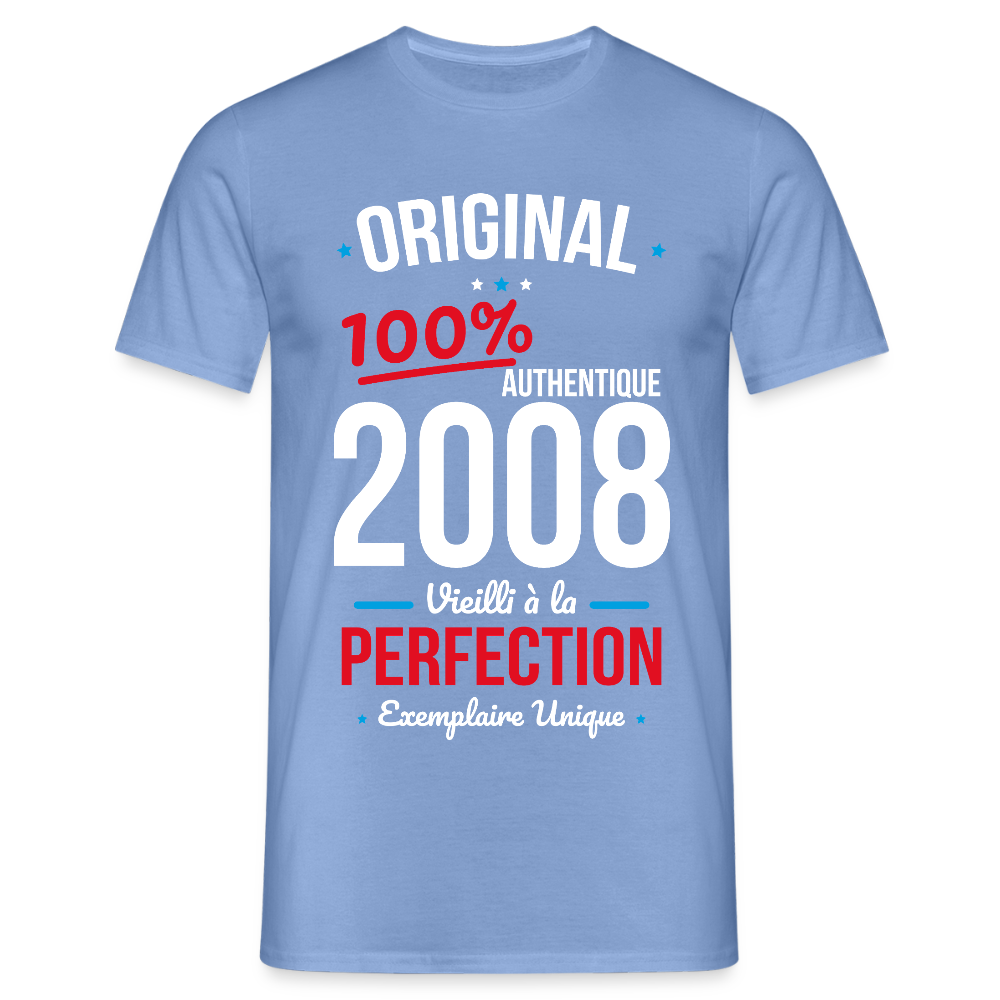 T-shirt anniversaire 18 ans Homme – Original 2008 Authentique - carolina blue