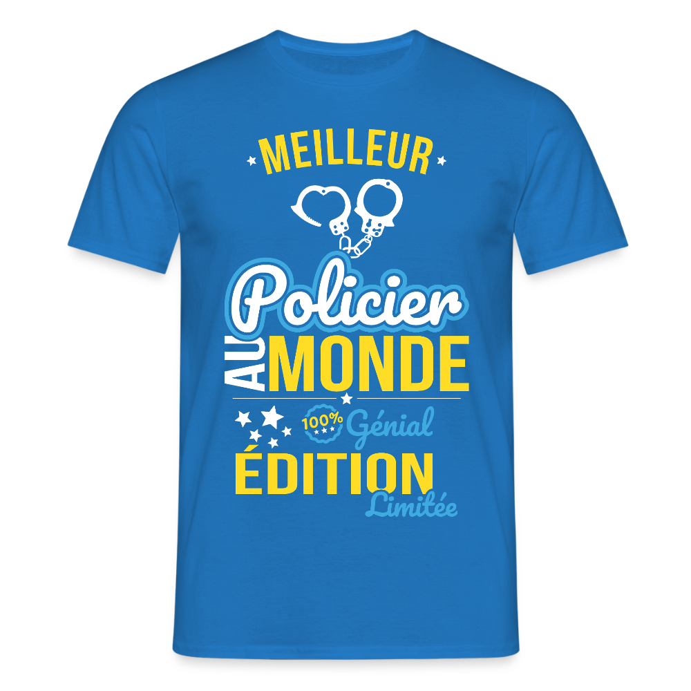 T-shirt Homme - Meilleur Policier au monde - 100% génial - bleu royal