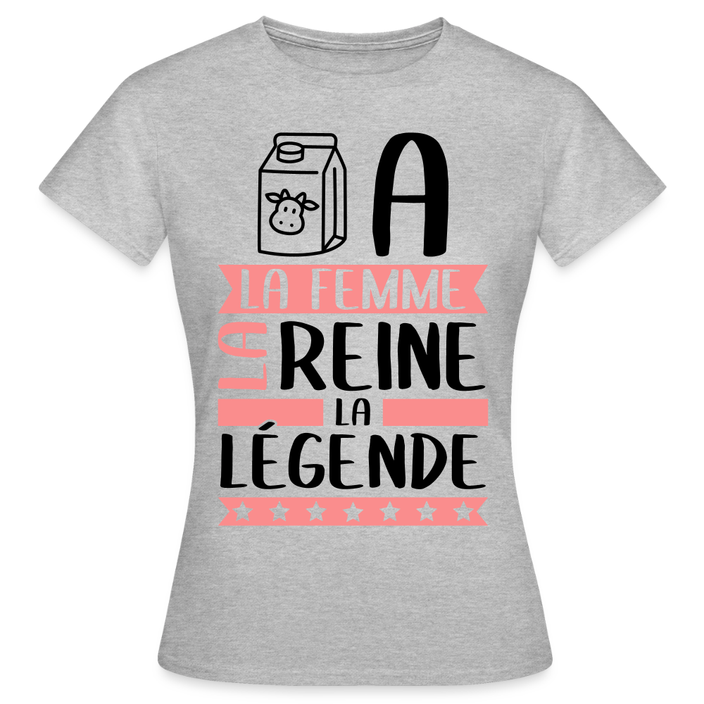 T-shirt femme coloris clair Léa rébus – La femme, la reine, la légende - gris chiné