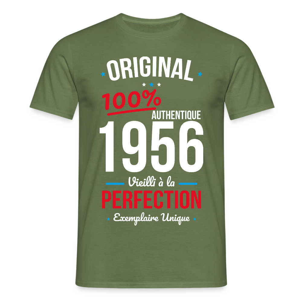 T-shirt anniversaire 70 ans Homme – Original 1956 Authentique - vert militaire