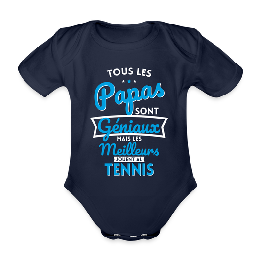 Body Bébé bio manches courtes - les meilleurs jouent au tennis - marine foncé
