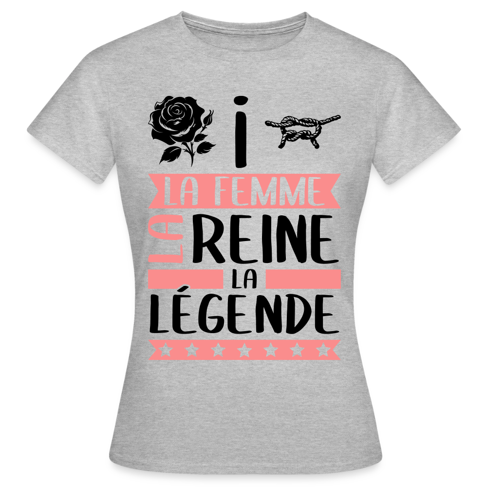 T-shirt femme coloris clair Rosine en rébus – La femme, la reine, légende - gris chiné
