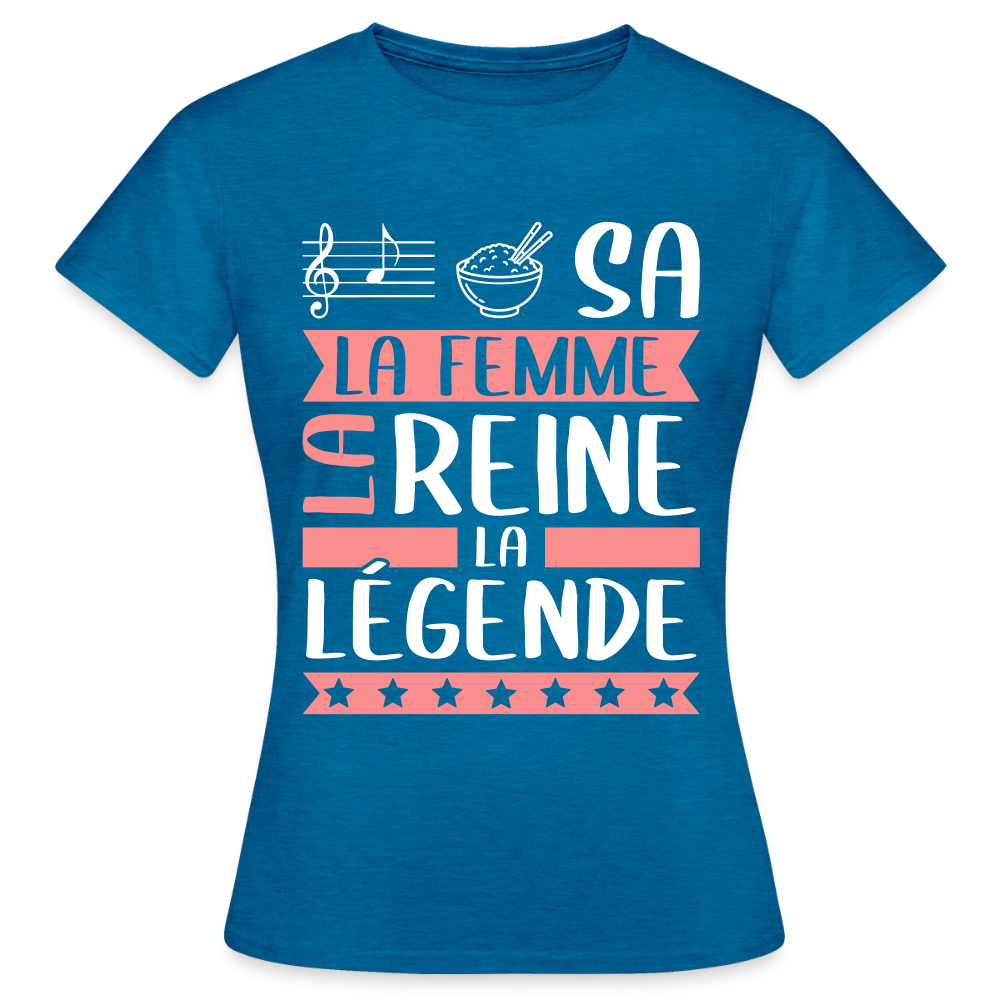 T-shirt femme Larissa rébus – La femme, la reine, la légende - bleu saphir antique chiné