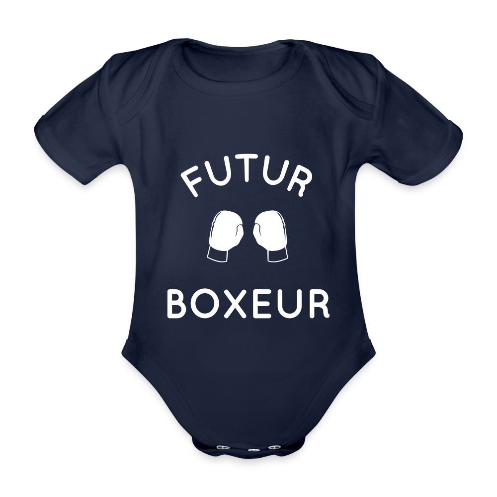 Body Bébé bio manches courtes - Futur boxeur - marine foncé