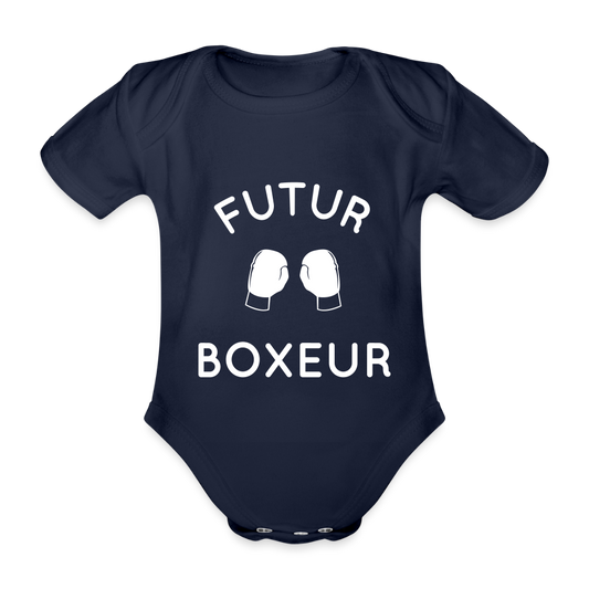 Body Bébé bio manches courtes - Futur boxeur - marine foncé