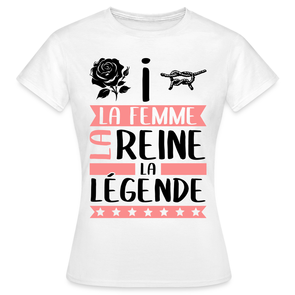 T-shirt femme coloris clair Rosine en rébus – La femme, la reine, légende - blanc