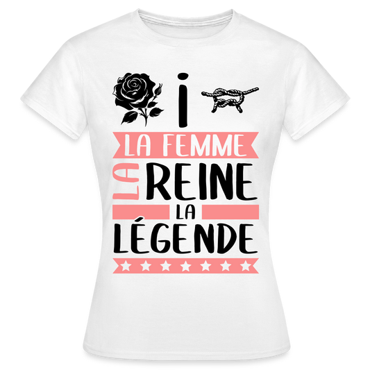 T-shirt femme coloris clair Rosine en rébus – La femme, la reine, légende - blanc