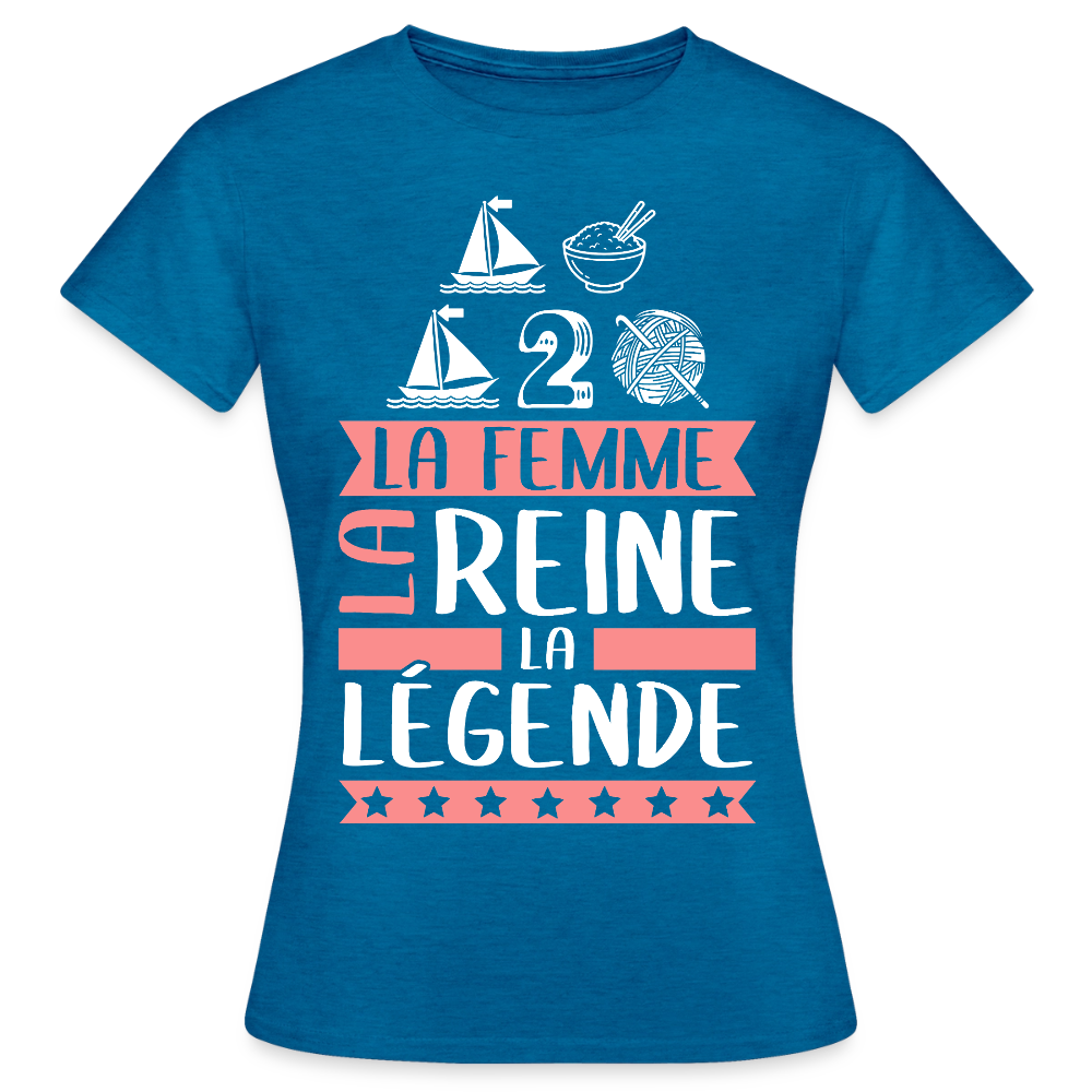 T-shirt femme Marie-Madeleine rébus – La femme, la reine, la légende - bleu saphir antique chiné