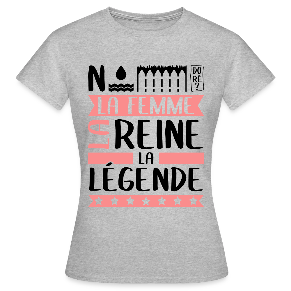 T-shirt femme coloris clair Noémie rébus – La femme, la reine, la légende - gris chiné
