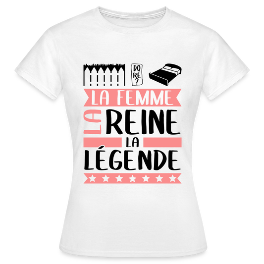 T-shirt femme coloris clair Emilie rébus – La femme, la reine, la légende - blanc