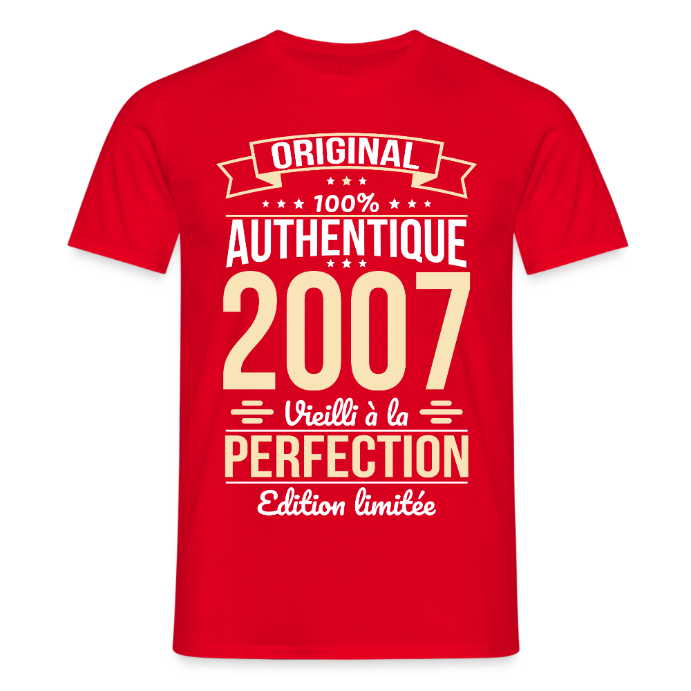 T-shirt Homme - Anniversaire 18 Ans - Original 2007 - rouge