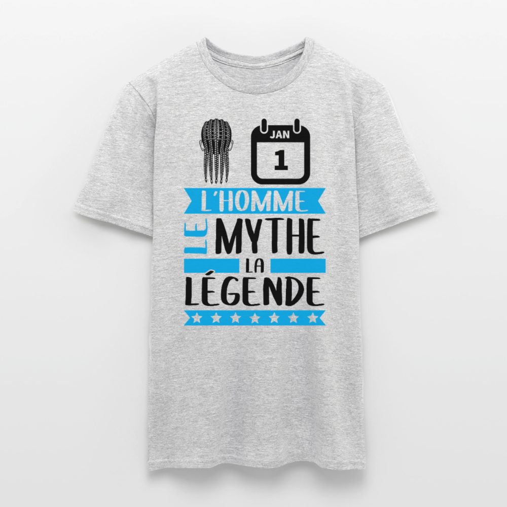 T-shirt homme coloris clair Nathan en rébus – L’homme, le mythe, la légende - gris chiné