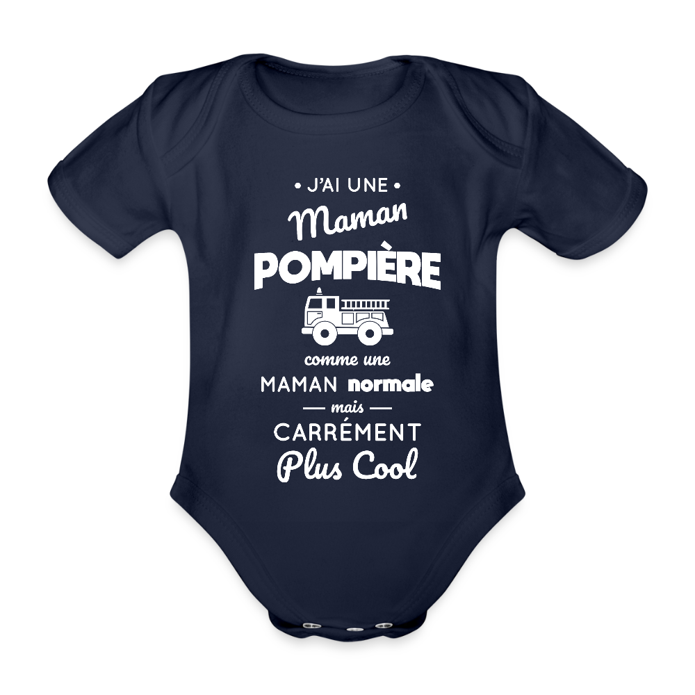 Body Bébé bio manches courtes - J'ai une maman pompière - marine foncé