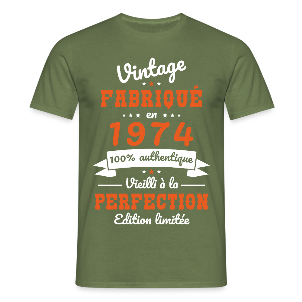 T-shirt Homme - Anniversaire 51 Ans - Vintage Fabriqué en 1974 - vert militaire