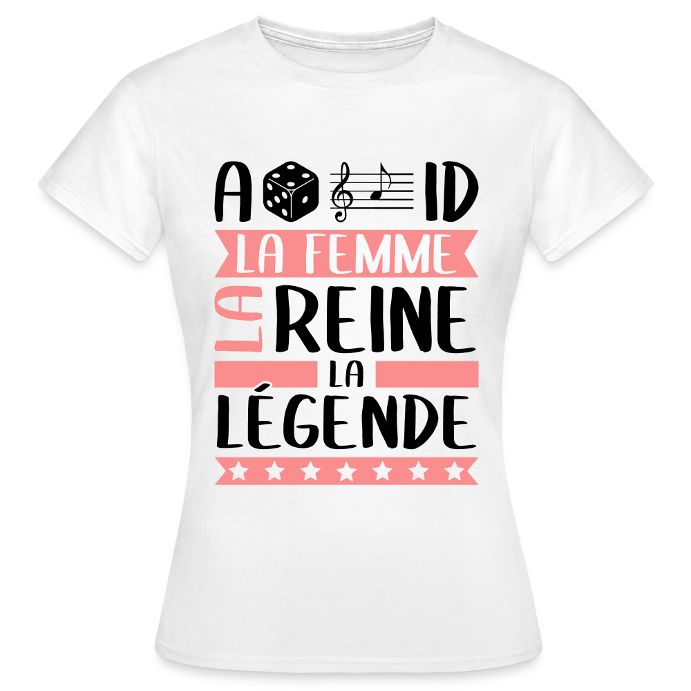T-shirt femme coloris clair Adélaïde rébus – La femme, la reine, la légende - blanc