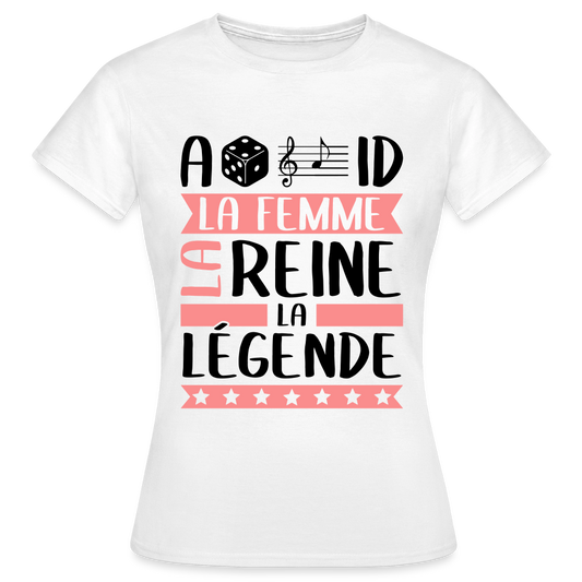 T-shirt femme coloris clair Adélaïde rébus – La femme, la reine, la légende - blanc