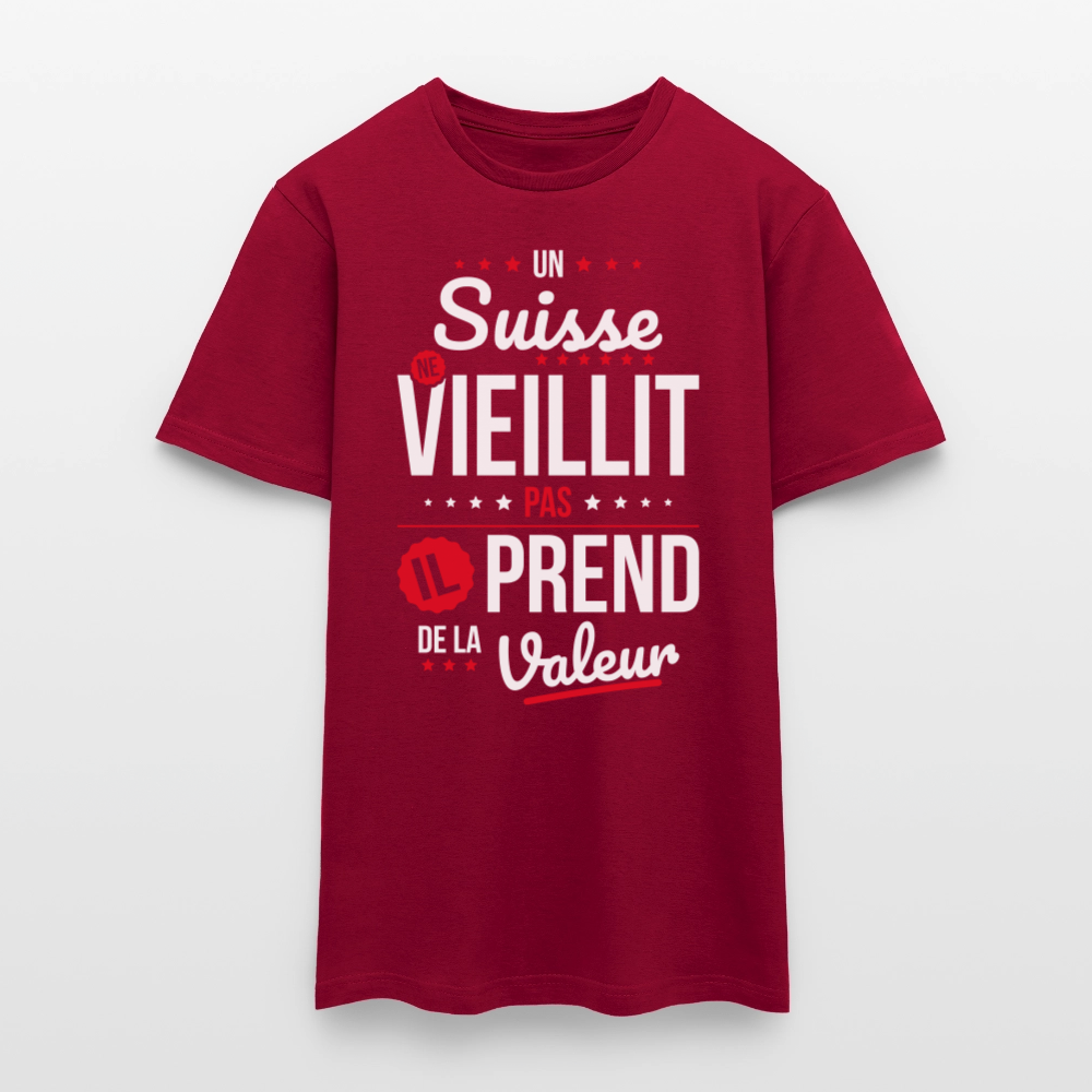 T-shirt Homme - Un Suisse ne vieillit pas - rouge brique