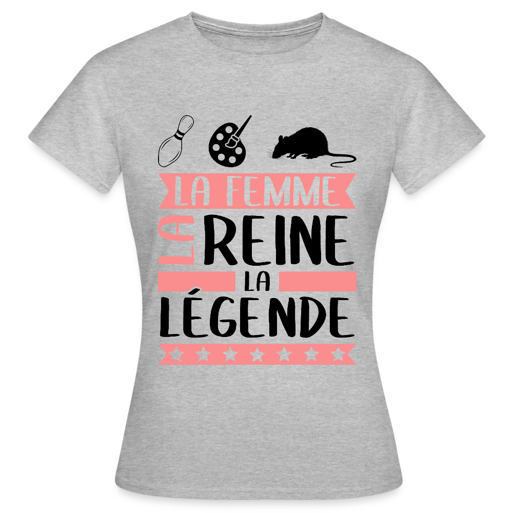 T-shirt femme coloris clair Chiara en rébus – La femme, la reine, la légende - gris chiné