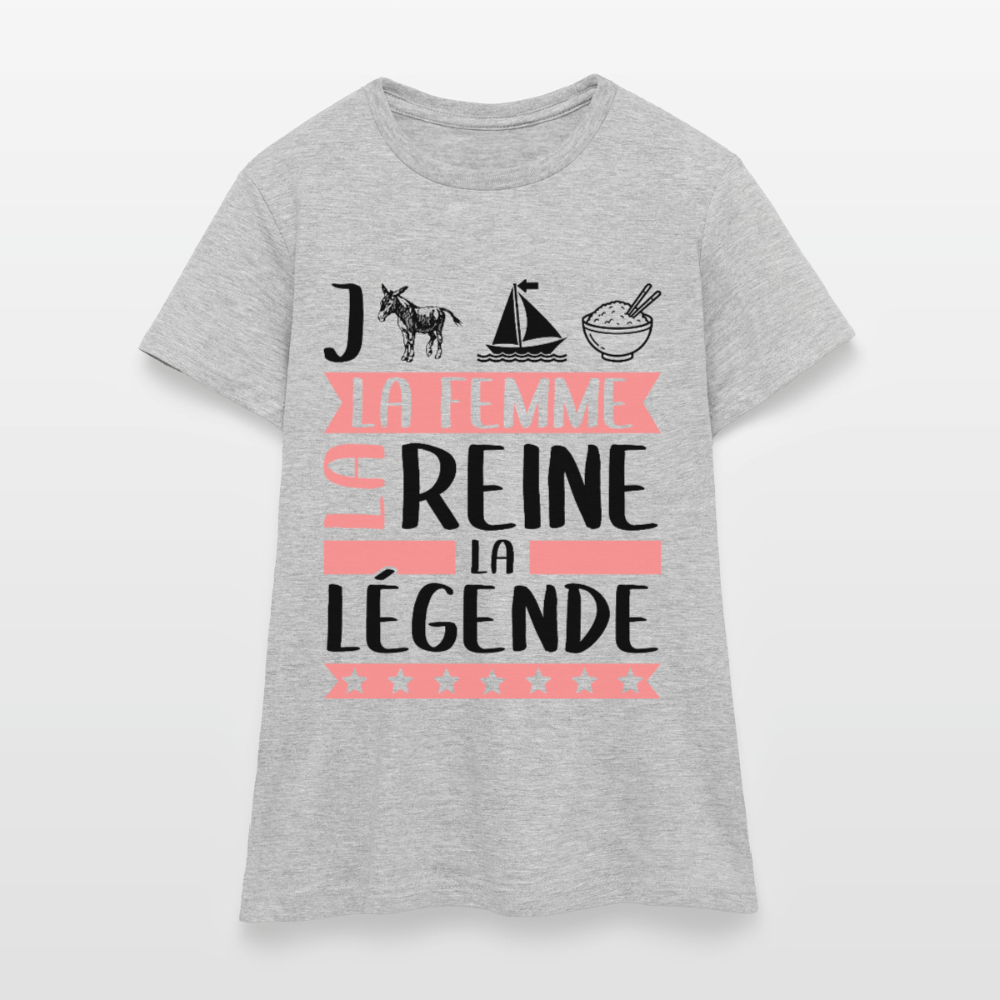 T-shirt femme coloris clair Jeanne-Marie rébus – La femme, la reine, la légende - gris chiné