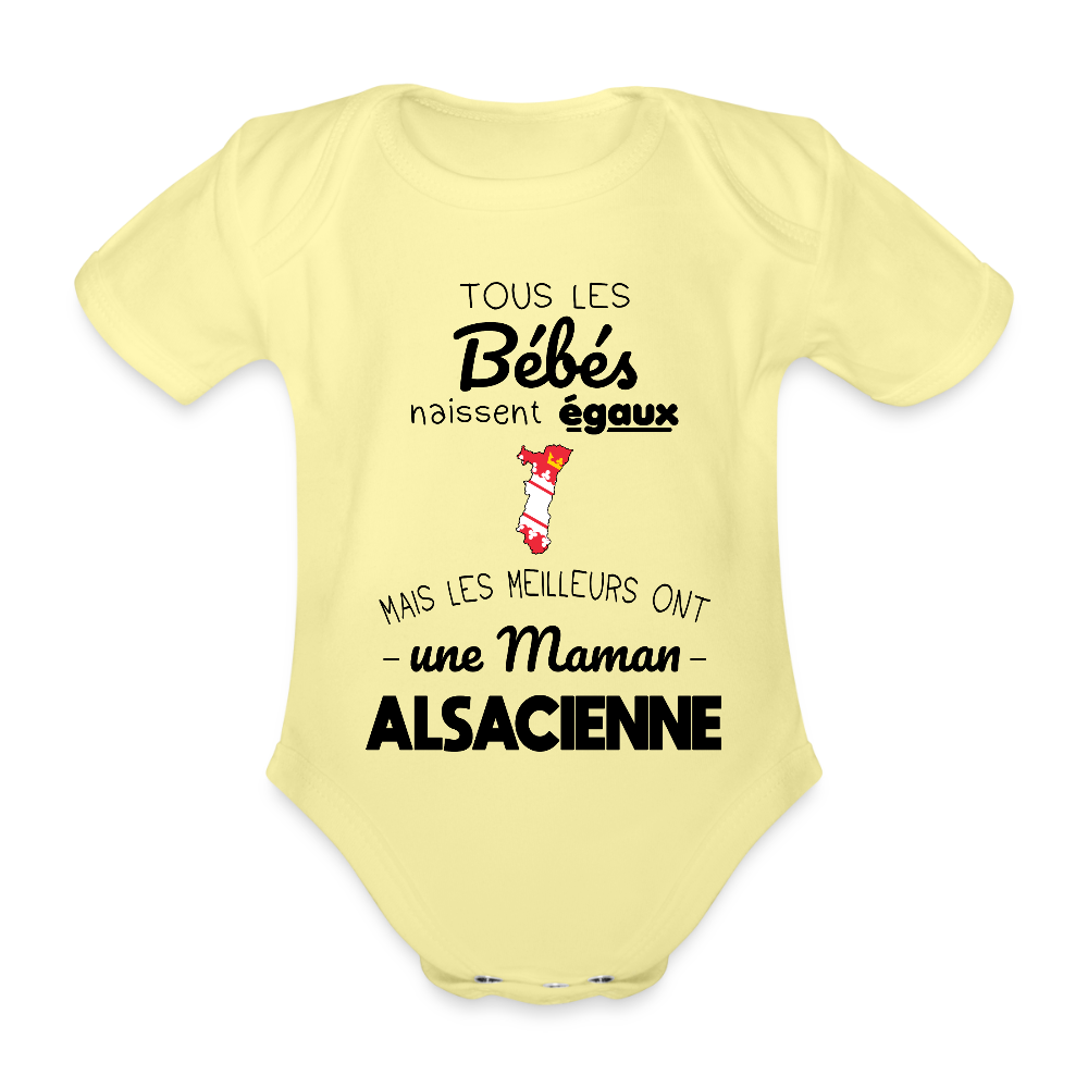 Body Bébé bio manches courtes - Les Meilleurs Ont Une Maman Alsacienne - jaune délavé