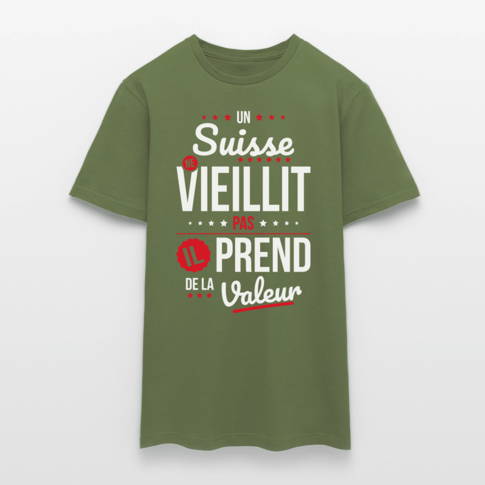 T-shirt Homme - Un Suisse ne vieillit pas - vert militaire