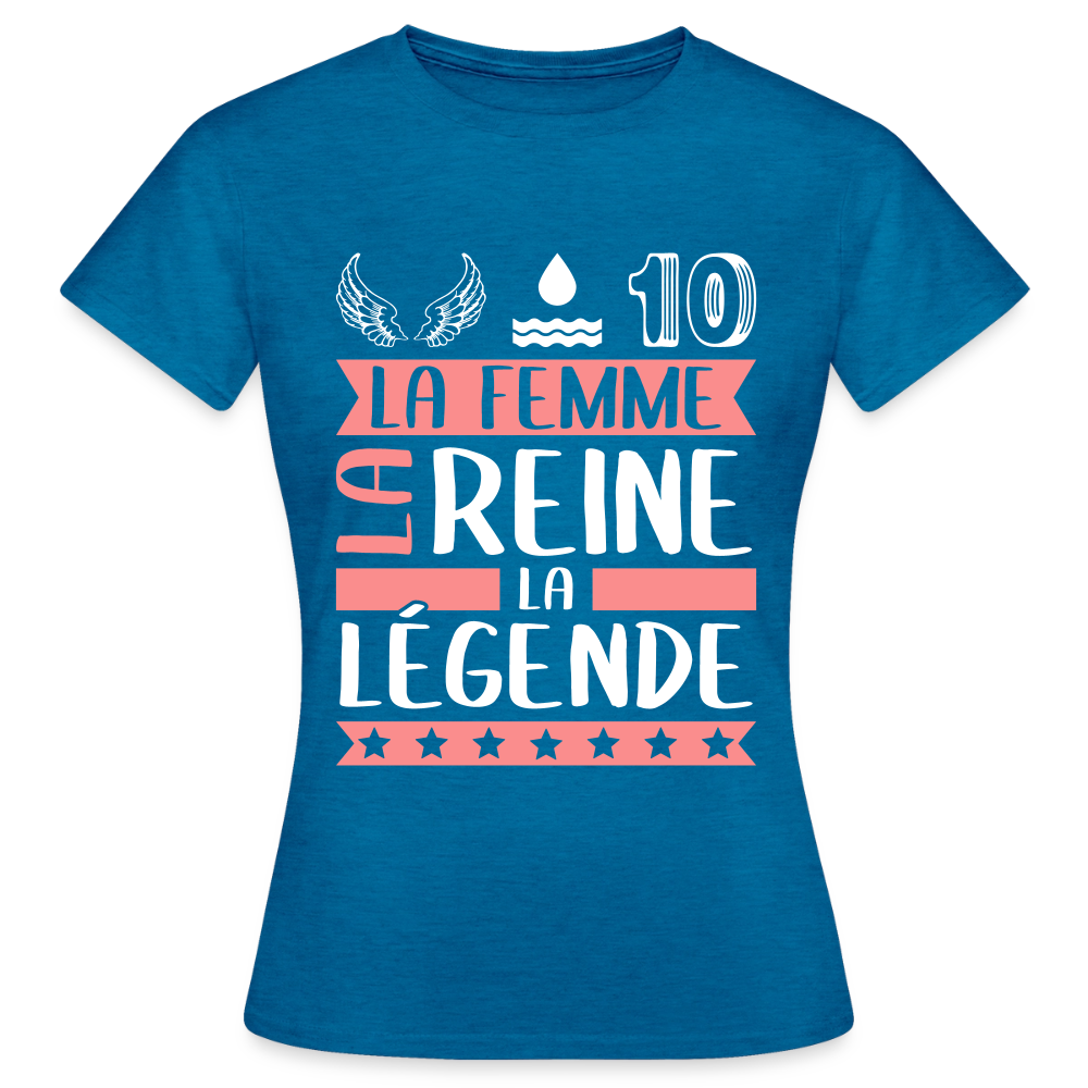 T-shirt femme Elodie rébus – La femme, la reine, la légende - bleu saphir antique chiné