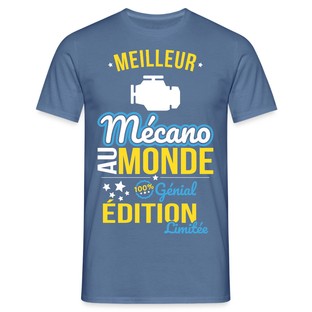 T-shirt Homme - Meilleur Mécano au monde - 100% génial - bleu pigeon 