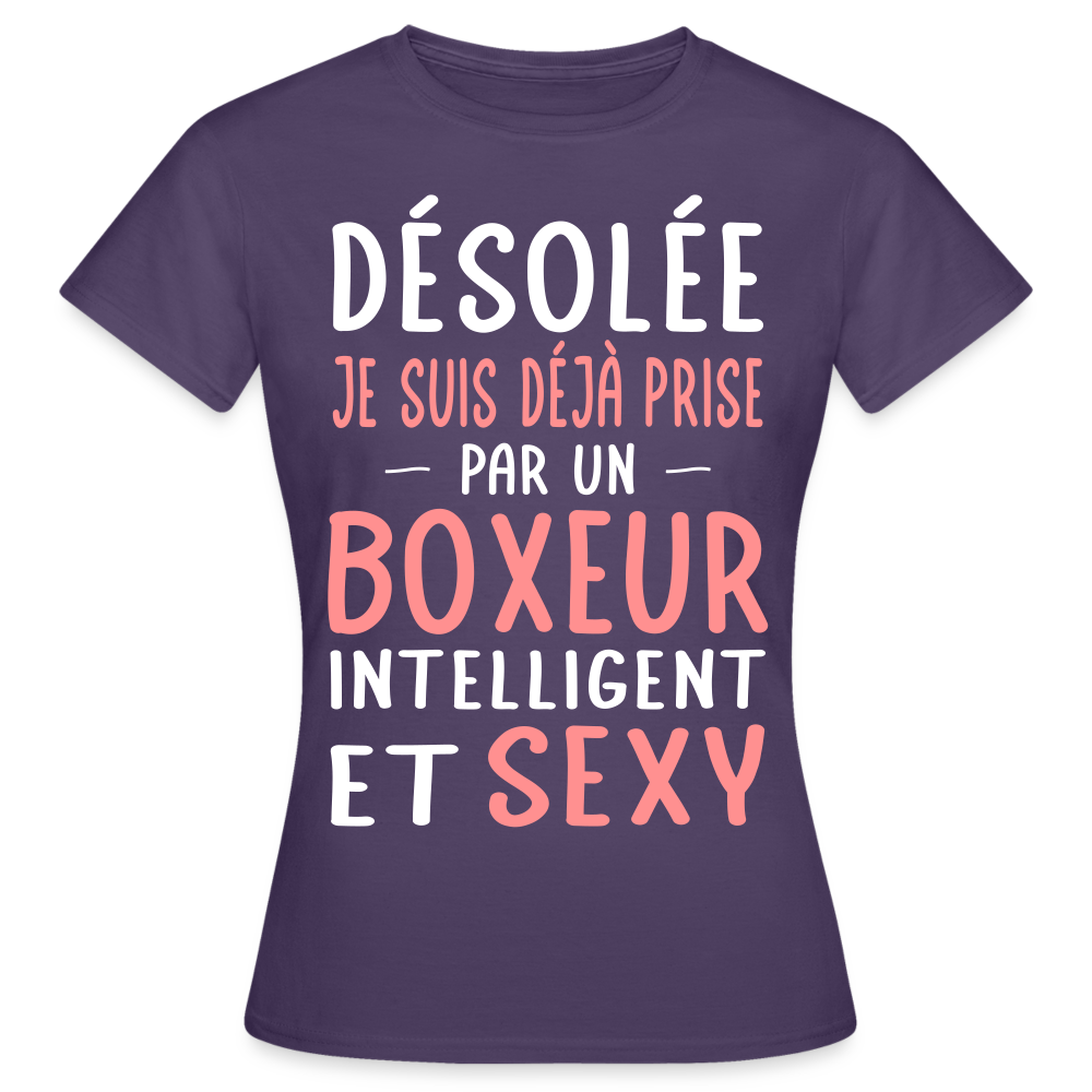 T-shirt Femme - Je suis déjà prise par un boxeur intelligent et sexy - violet foncé
