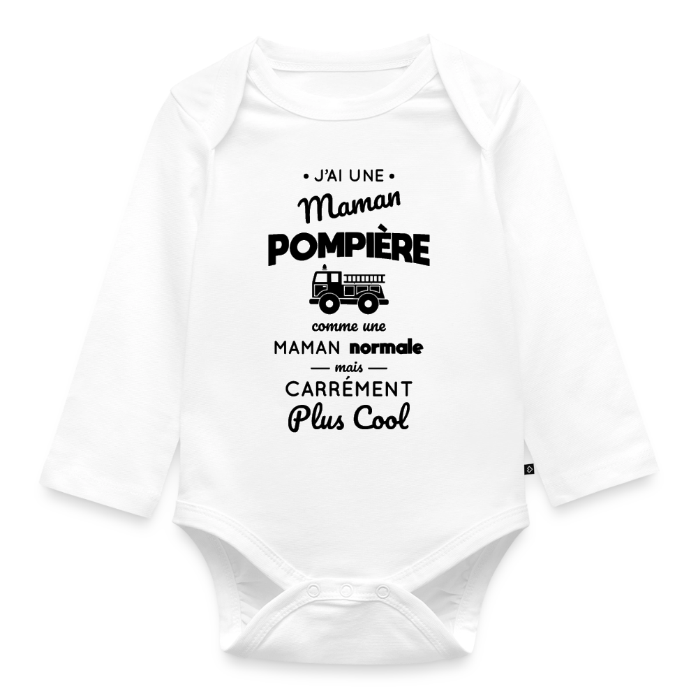 Body Bébé bio manches longues - J'ai une maman pompière - blanc
