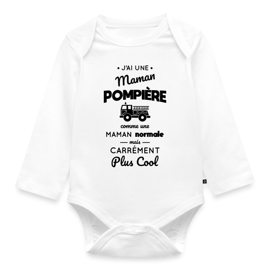 Body Bébé bio manches longues - J'ai une maman pompière - blanc