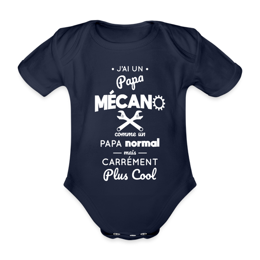 Body Bébé bio manches courtes - J'ai un papa mécano - marine foncé