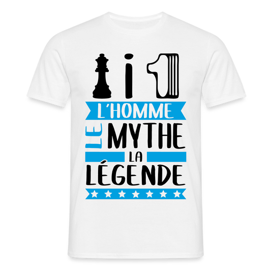 T-shirt homme coloris clair Damien rébus – L’homme, le mythe, la légende - blanc