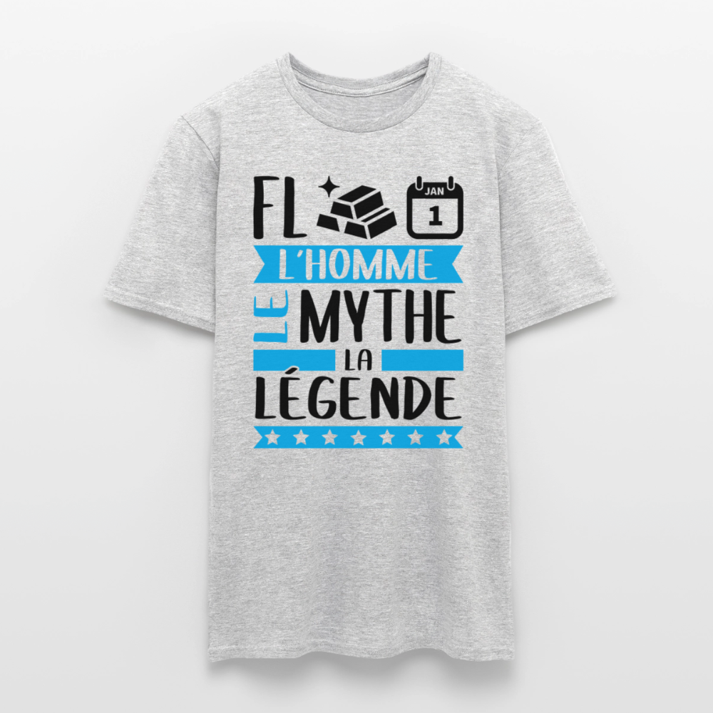 T-shirt homme coloris clair Florent en rébus – L’homme, le mythe, la légende - gris chiné