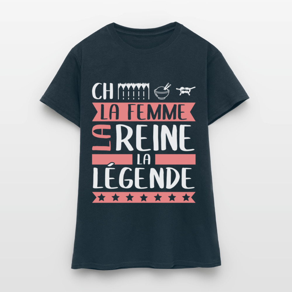 T-shirt femme Chérine rébus – La femme, la reine, la légende - marine