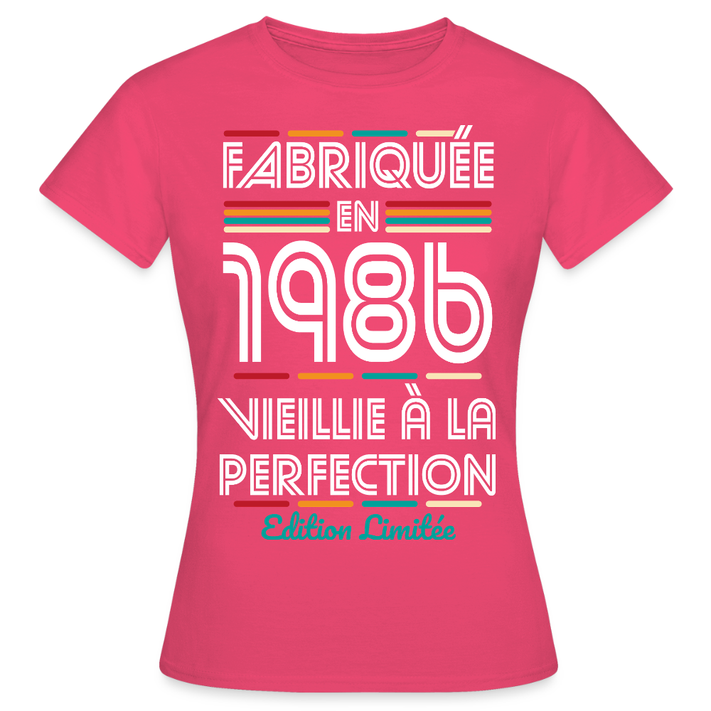 T-shirt anniversaire femme 40 ans – Fabriquée en 1986, Vieillie à la Perfection - rose azalée