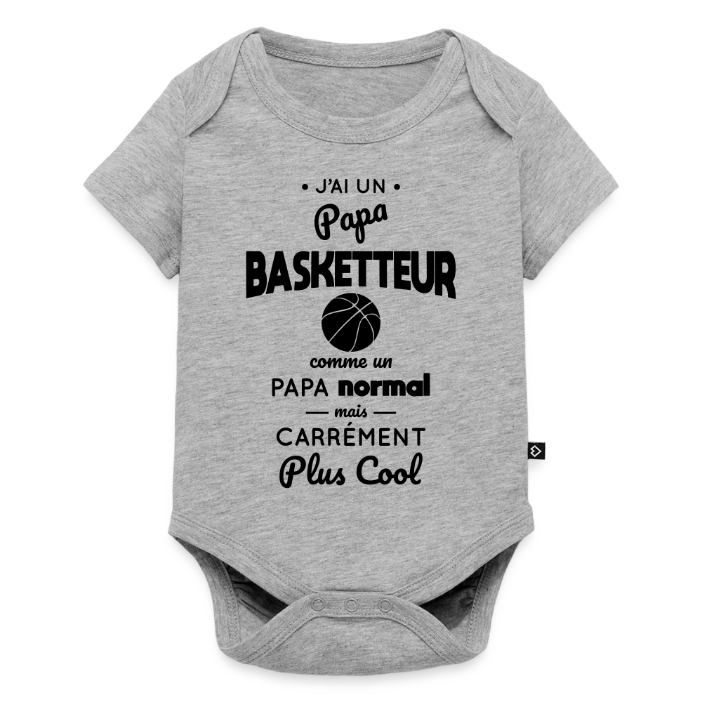 Body Bébé bio manches courtes - J'ai un papa basketteur - gris chiné
