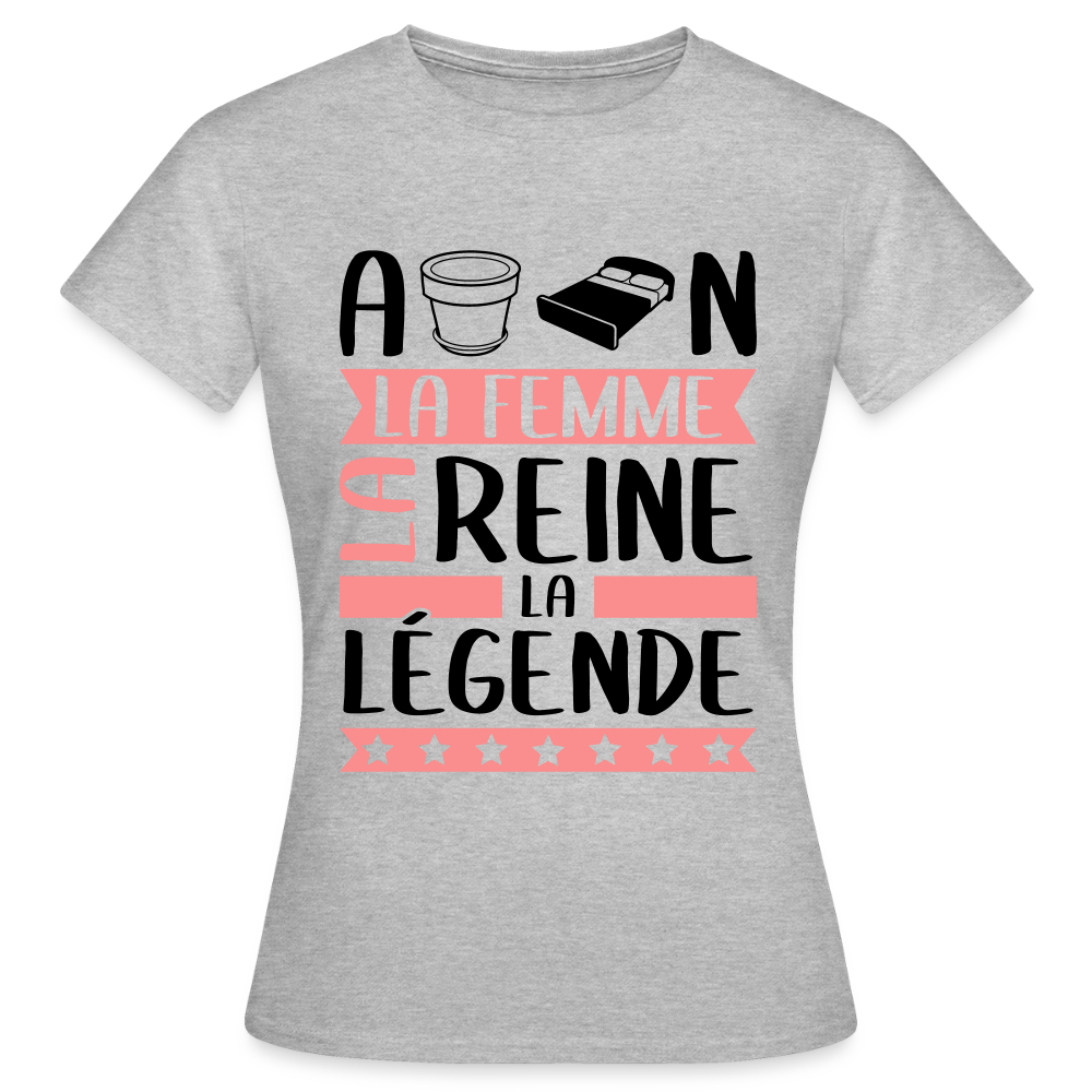 T-shirt femme coloris clair Apolline rébus – La femme, la reine, la légende - gris chiné