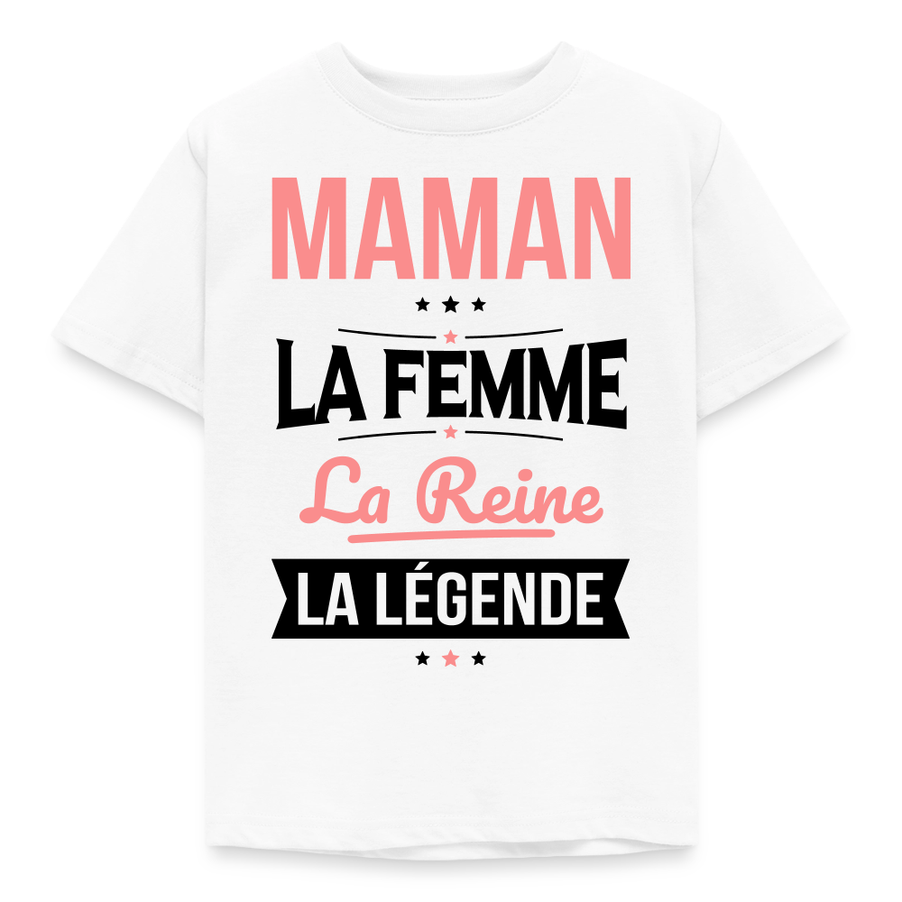 T-shirt enfant coloris clair motif rose - Maman, femme, reine, légende - blanc