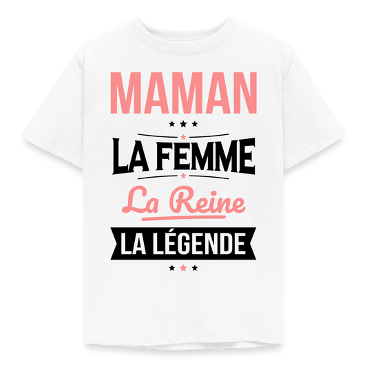 T-shirt enfant coloris clair motif rose - Maman, femme, reine, légende - blanc