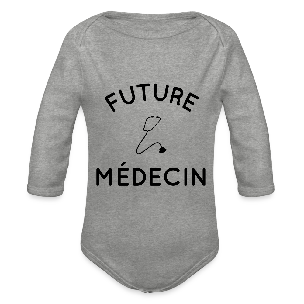 Body Bébé bio manches longues - Future médecin - gris chiné