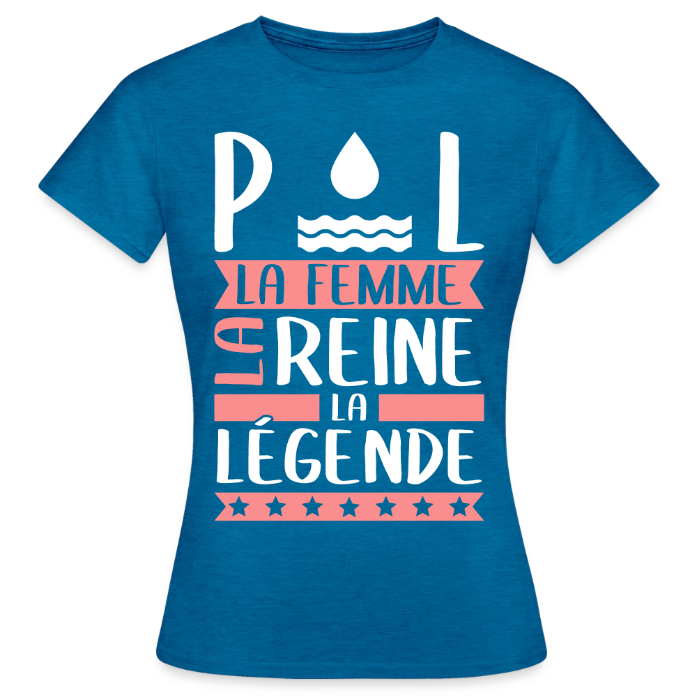 T-shirt femme Paule rébus – La femme, la reine, la légende - bleu saphir antique chiné