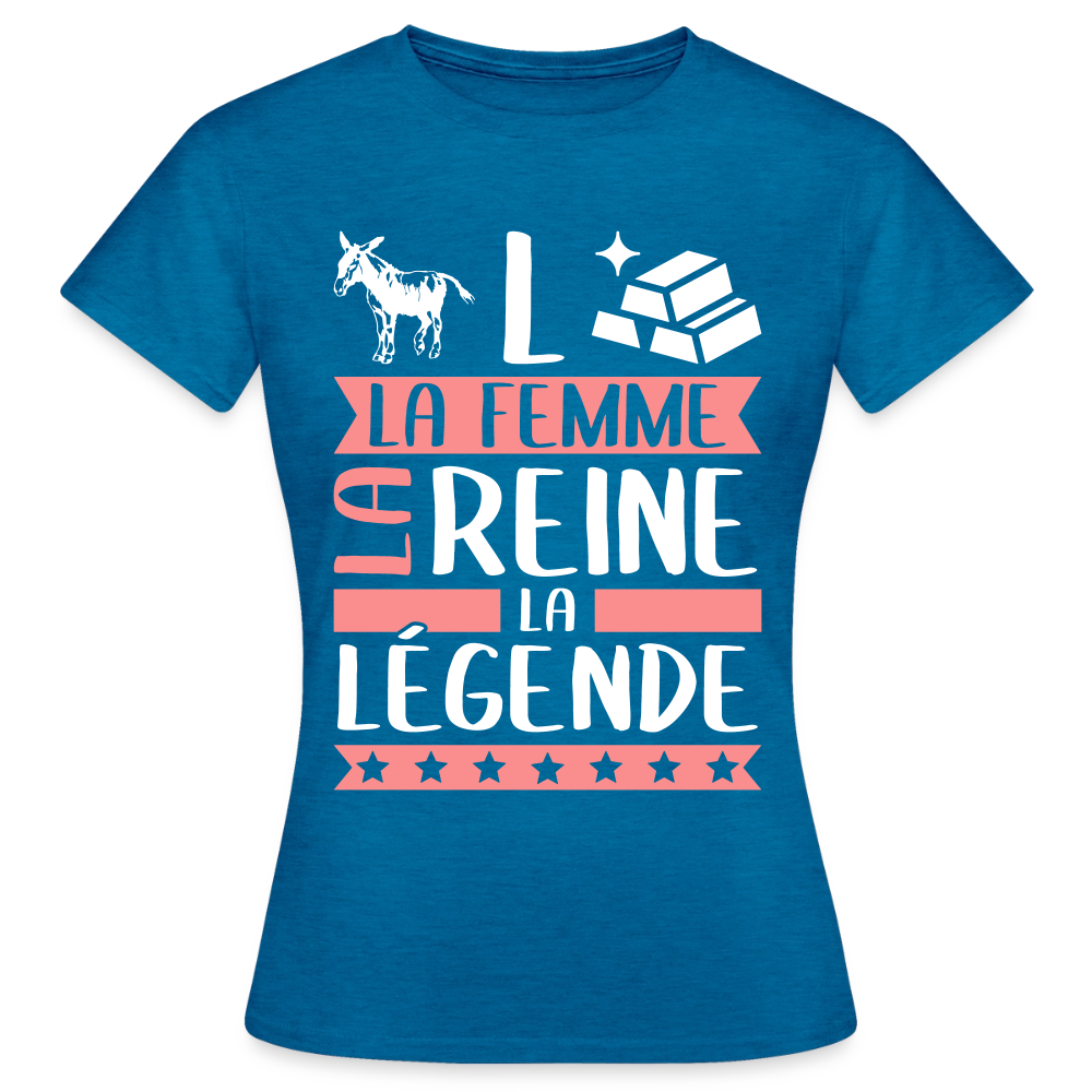 T-shirt femme Anne-Laure rébus – La femme, la reine, la légende - bleu saphir antique chiné