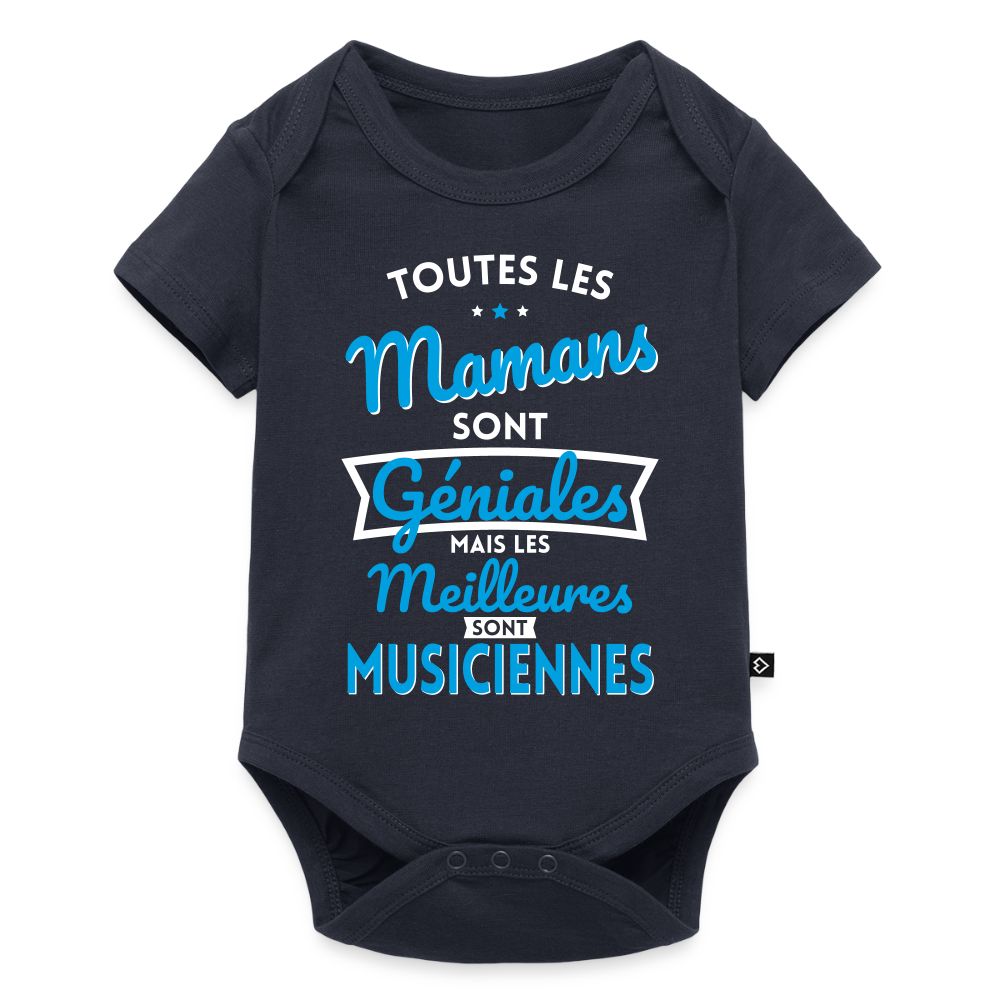 Body Bébé bio manches courtes - Mamans géniales - Les meilleures sont musiciennes - bleu marine