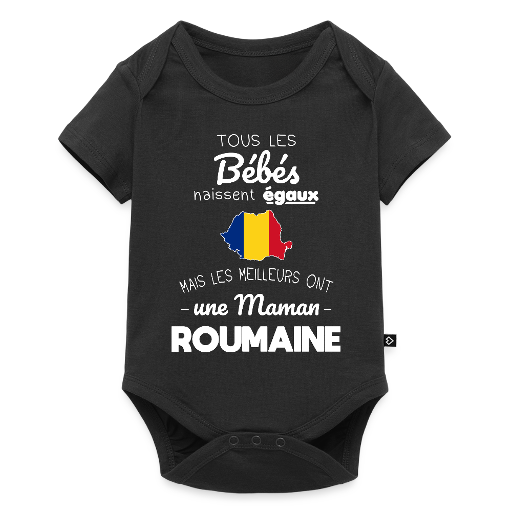 Body Bébé bio manches courtes - Les Meilleurs Ont Une Maman Roumaine - noir