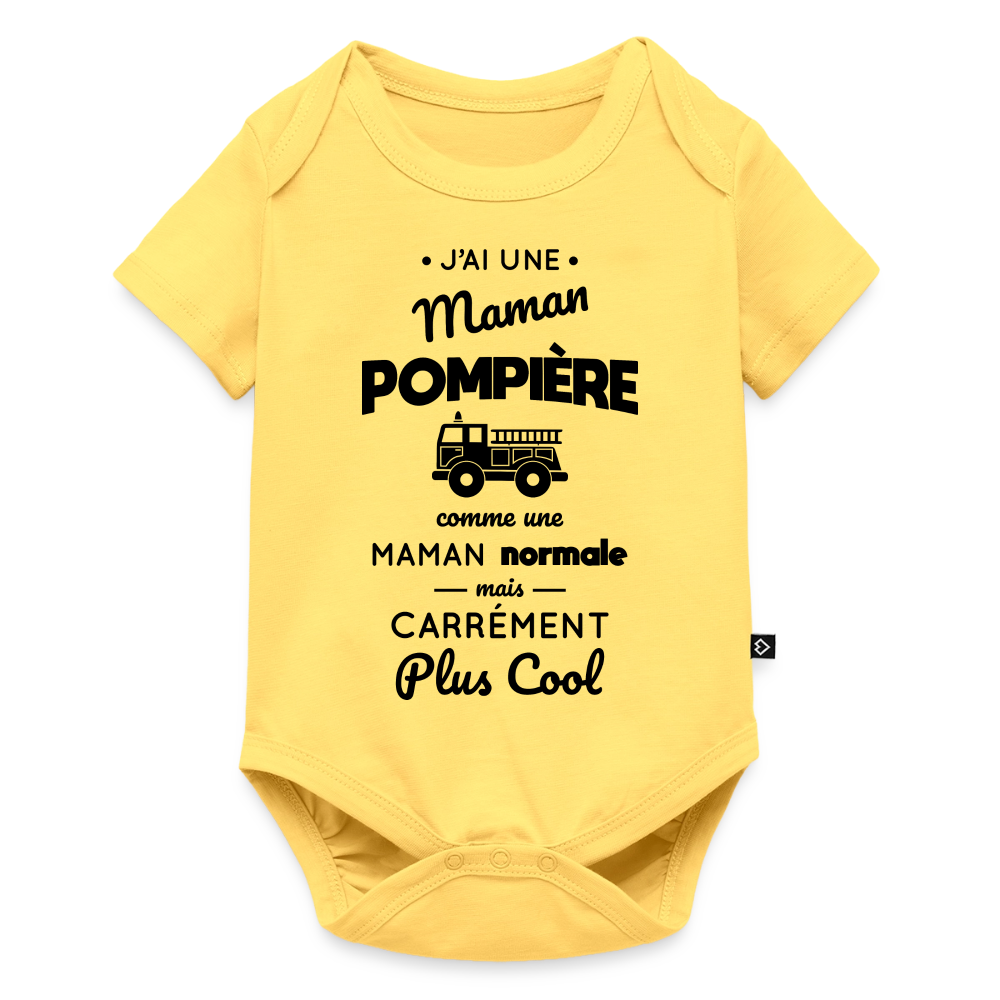 Body Bébé bio manches courtes - J'ai une maman pompière - jaune pastel