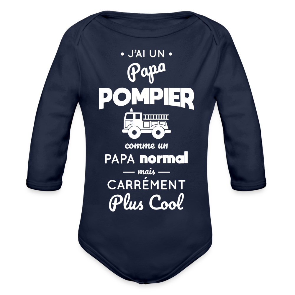 Body Bébé bio manches longues - J'ai un papa pompier - marine foncé