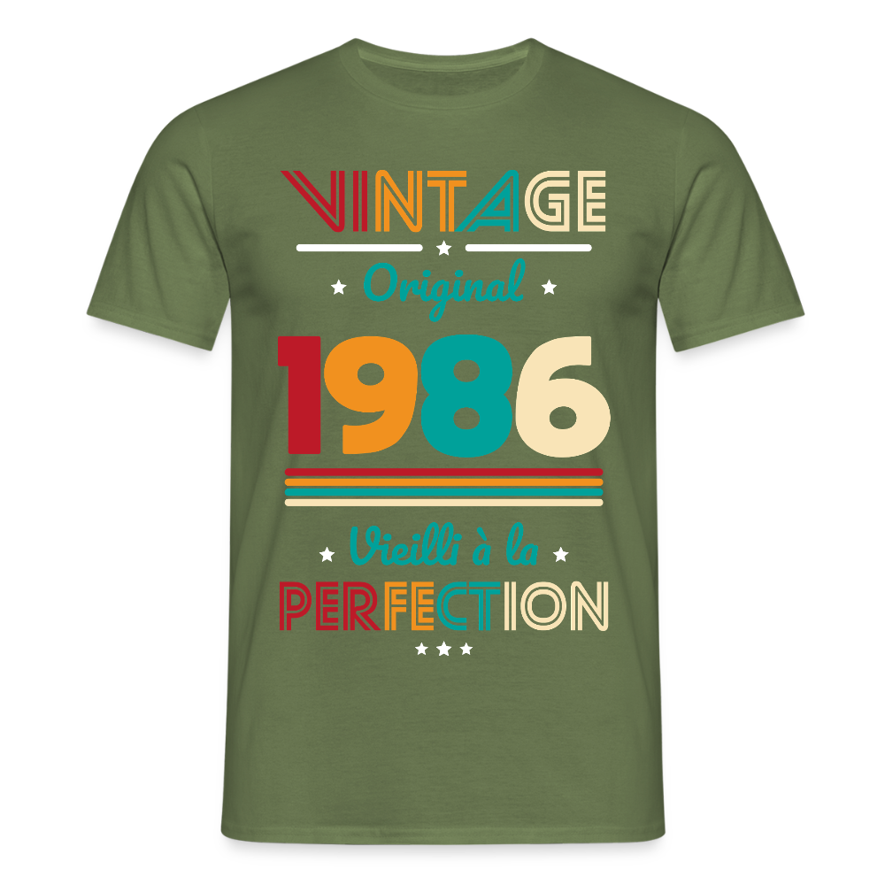 T-shirt anniversaire homme 40 ans – Vintage, original, 1986 - vert militaire