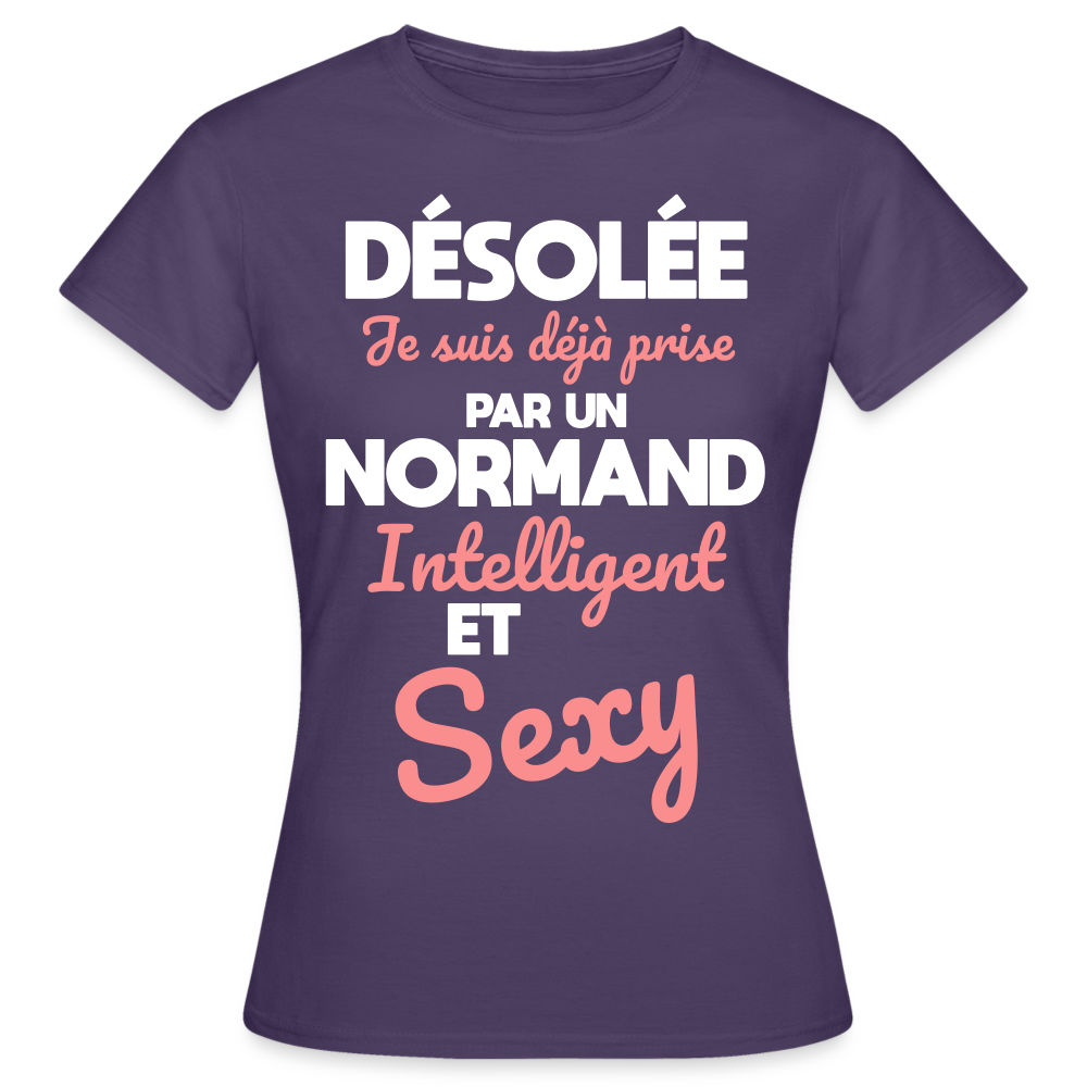 T-shirt Femme - Je suis déjà prise par un Normand intelligent et sexy - violet foncé