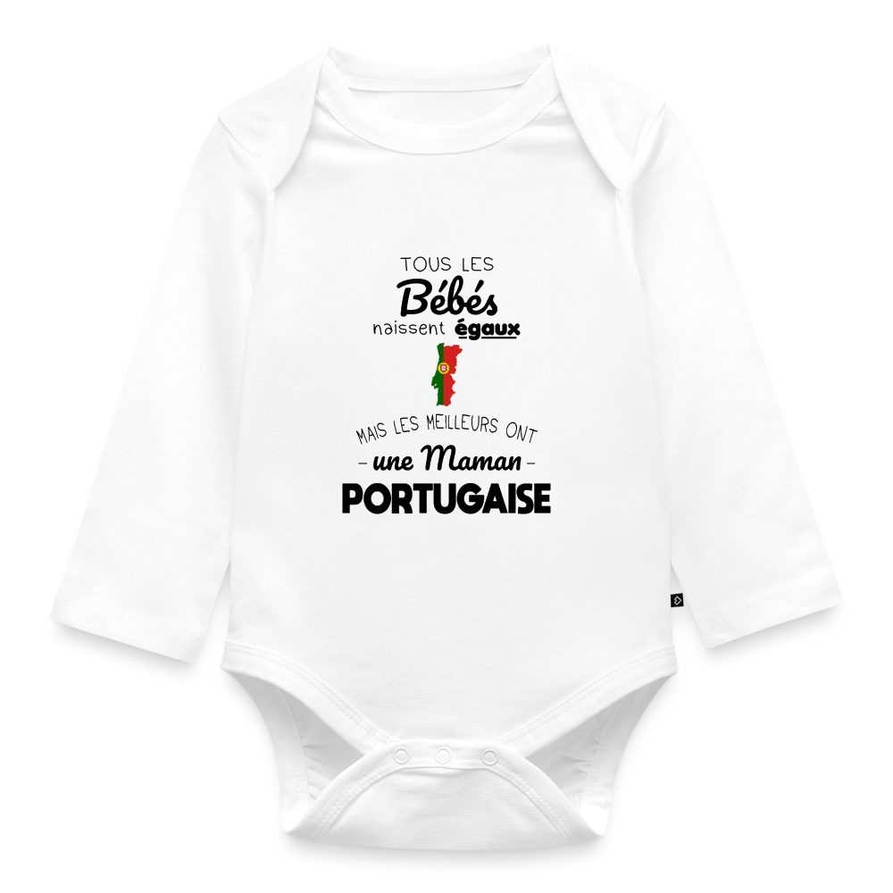Body Bébé bio manches longues - Les Meilleurs Ont Une Maman Portugaise - blanc