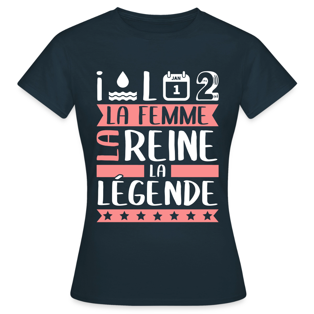 T-shirt femme Yolande rébus – La femme, la reine, la légende - marine
